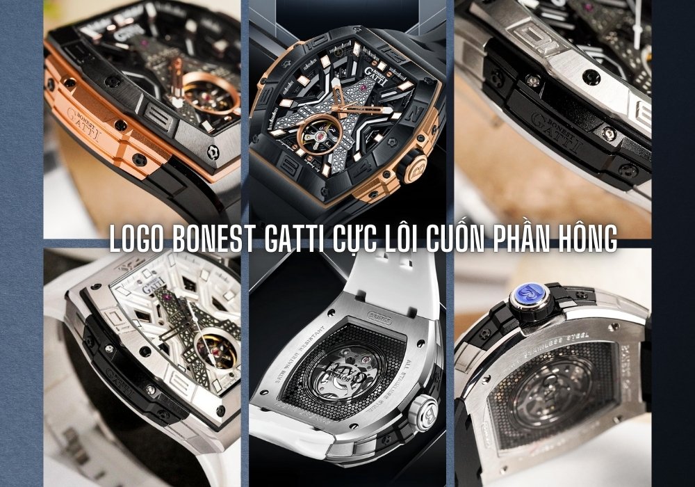 Chi tiết hai mặt bên đồng hồ Bonest Gatti BG9970 với logo khắc nổi sắc nét trên thân vỏ – đậm chất thể thao sang trọng
