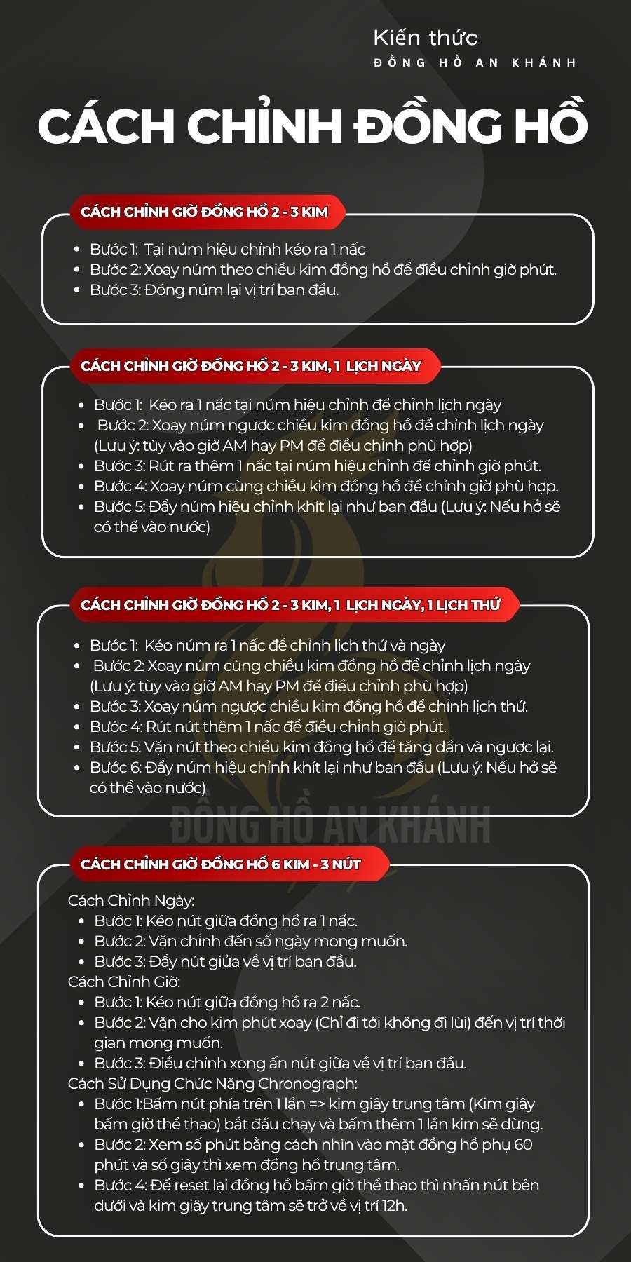 Hướng dẫn cách chỉnh giờ đồng hồ 2 kim, 3 kim và 6 kim